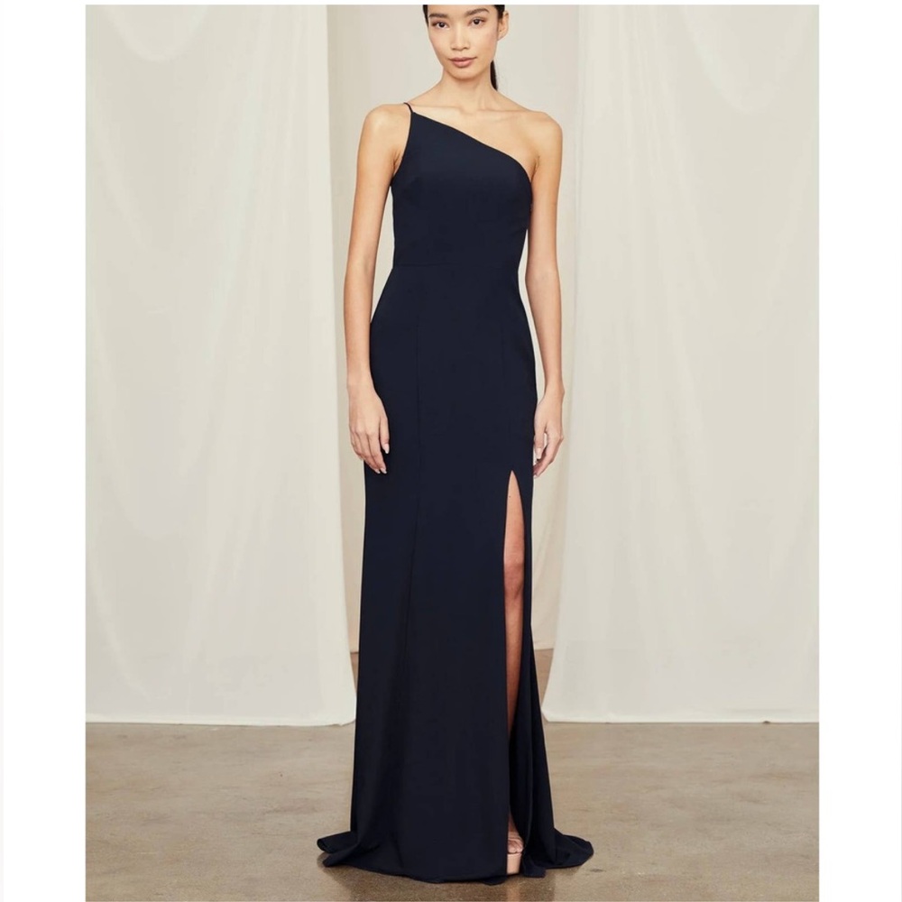 AMSALE Sloan One Shoulder Maxi Dress Black 4